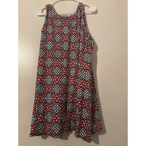 Crown & Ivy Sleeveless Shift Dress Large Navy Coral White Geometric Medallion